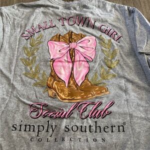 Simply Southern Gray Tee with Pink Bow and Boots